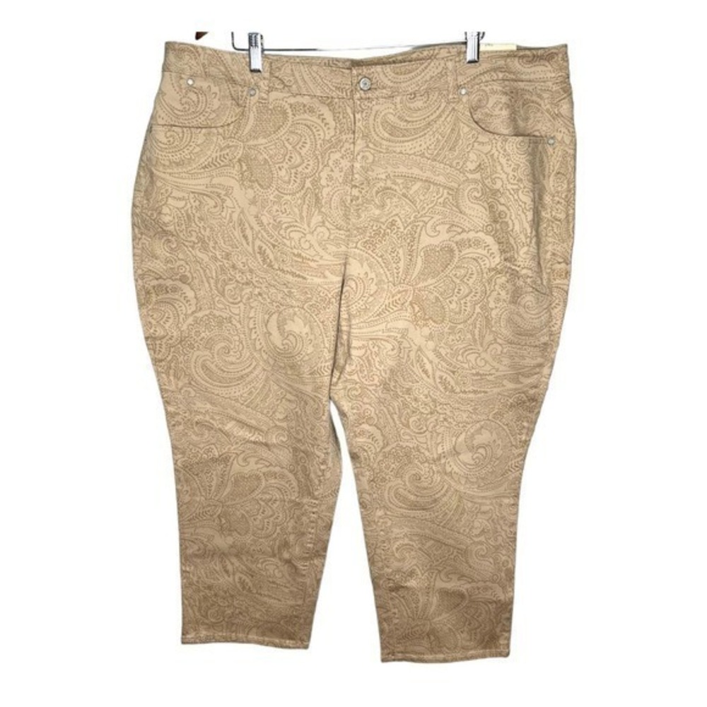 NEW Talbots plus size paisley print curvy slim crop tan brown pants size 24W
